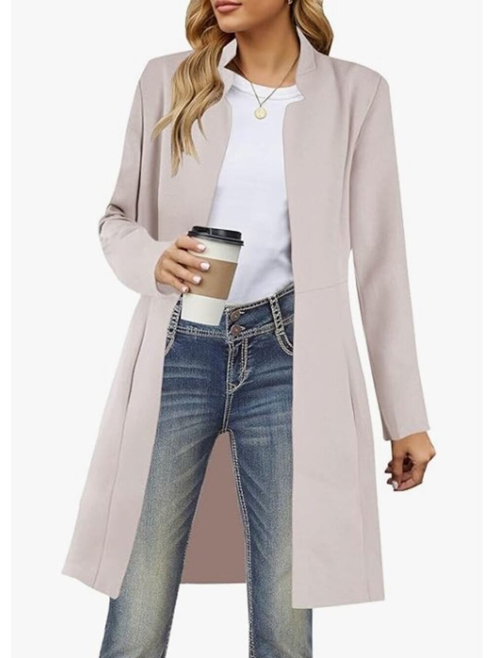 Womens Wool Blend Long Pea Coats Slim Fit Open Front Overcoat SIZE LARGE